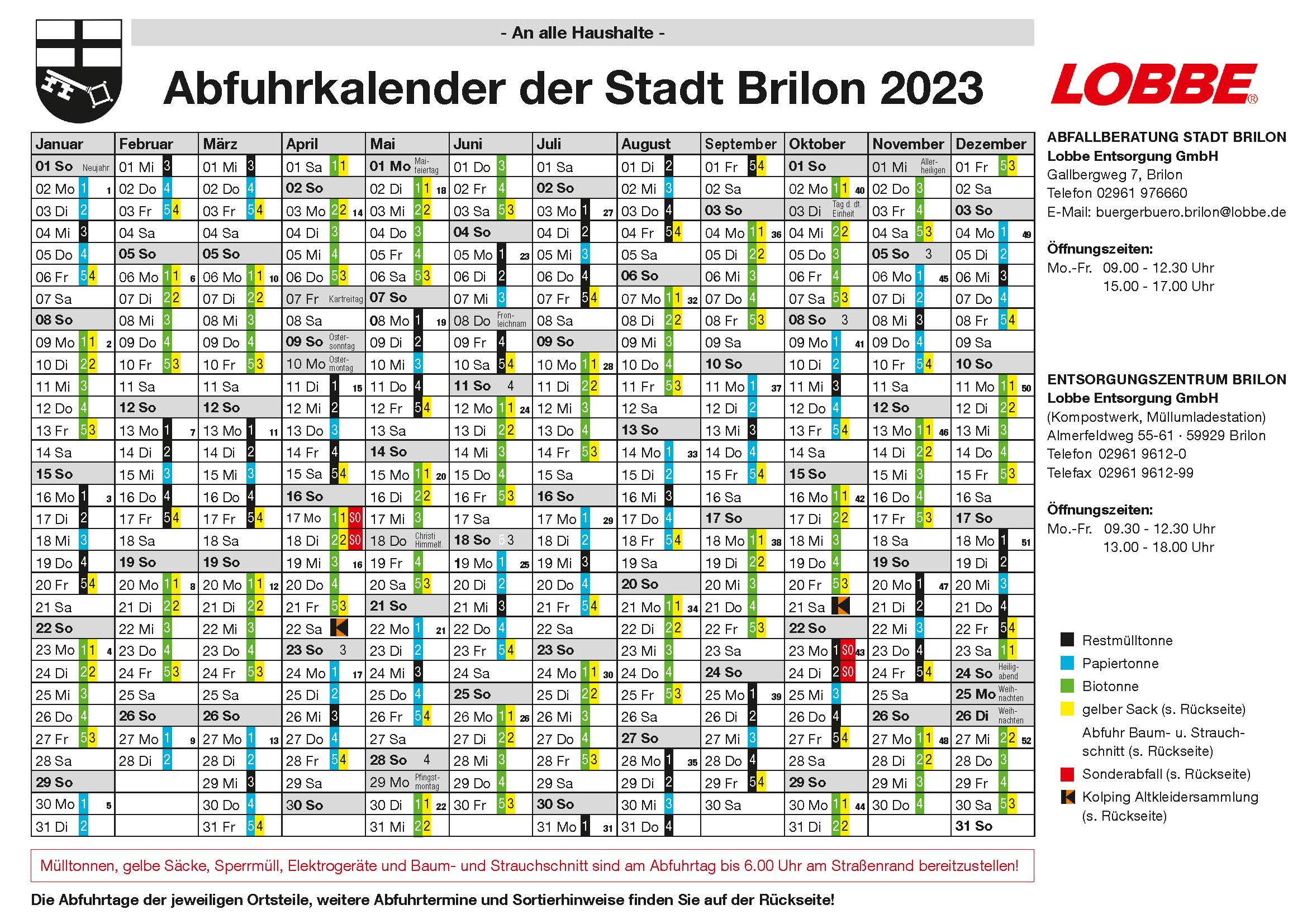 Abfuhrkalender der Stadt Brilon